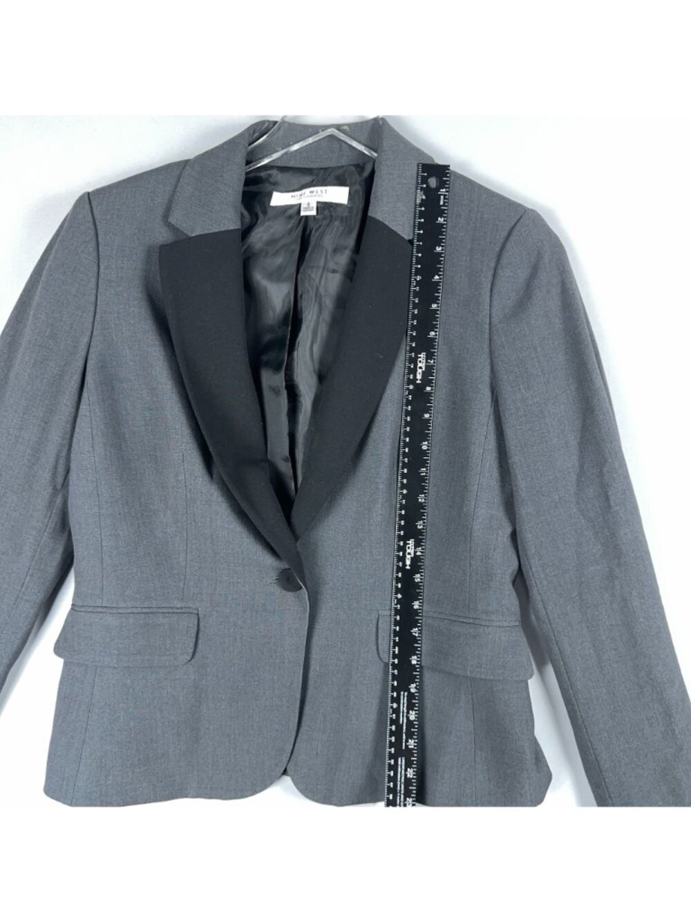 Nine West Suit Jacket Size 6 Gray Black Single Button Contrast Lapels - Picture 7 of 12